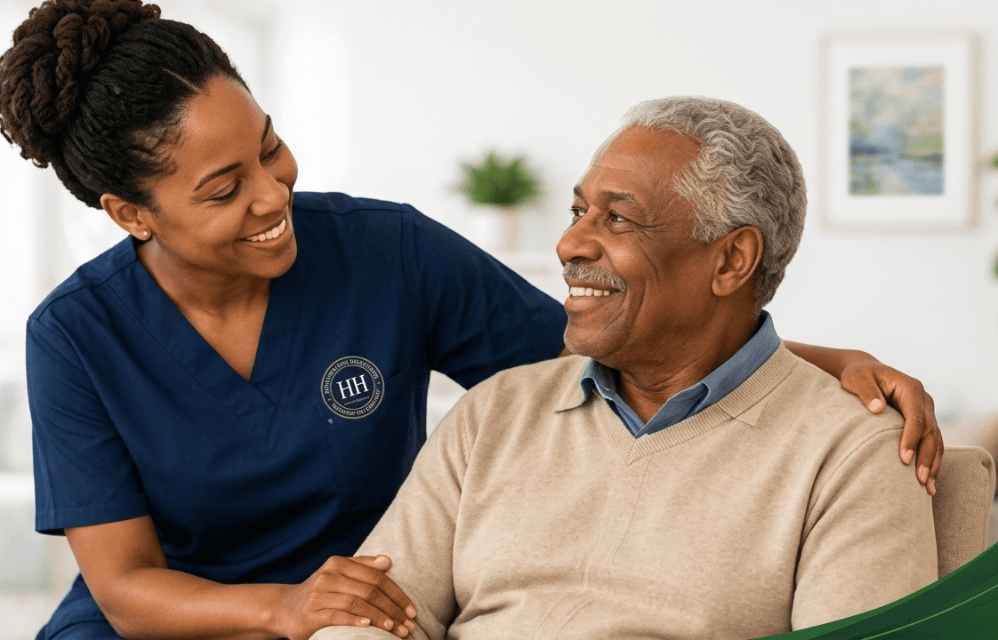 Caregiver assisting an elderly gentleman