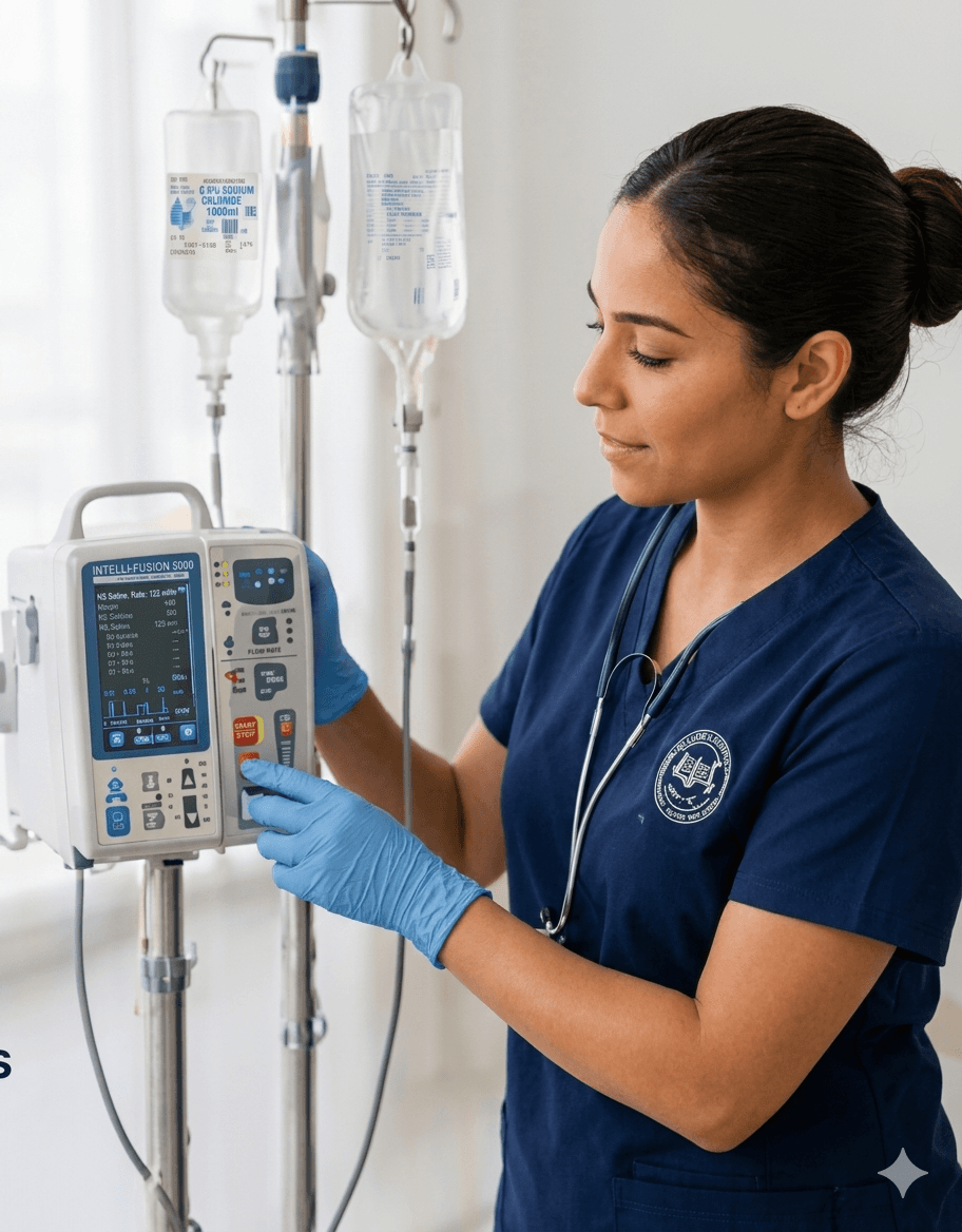 Critical care nurse providing medical care