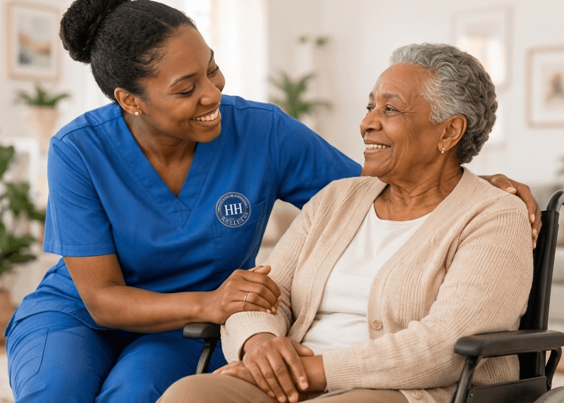 Caregiver assisting an elderly woman