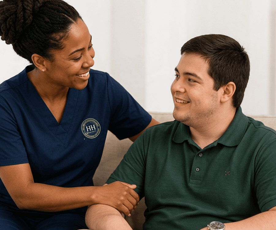 Caregiver providing support to a young adult
